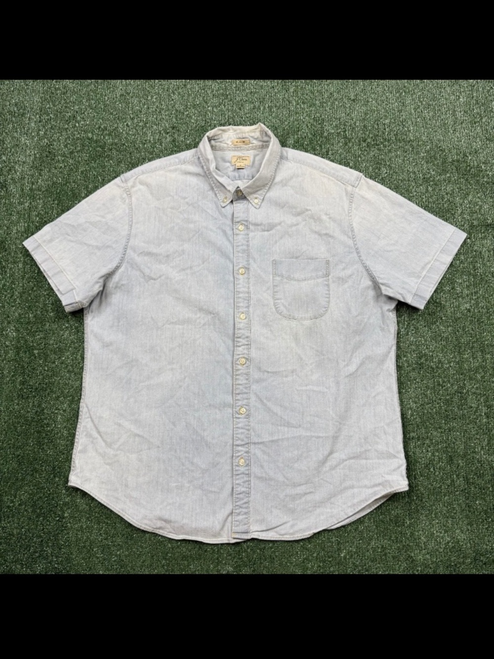 J. Crew Button Up Shirt Men's Size XL Blue Short Sleeve Cotton Chambray